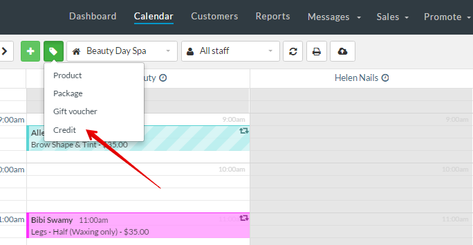 Screenshot of calendar sale button