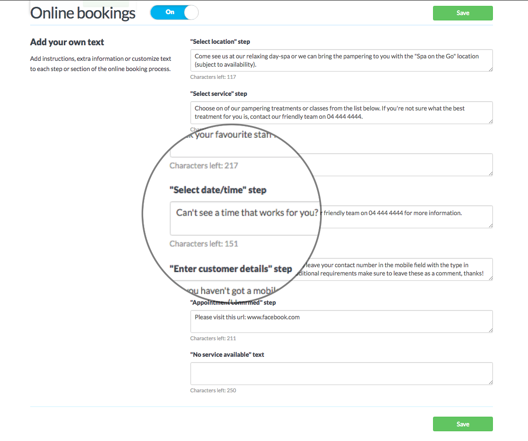 How to add your own text to online booking in Timely