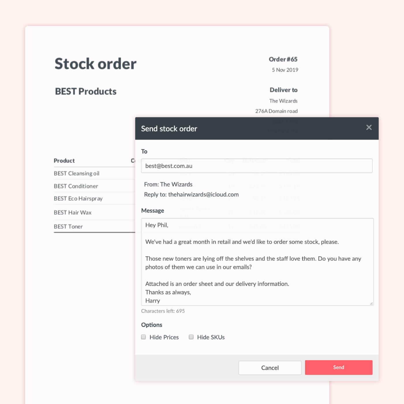 Send stock orders directly to suppliers with Timely